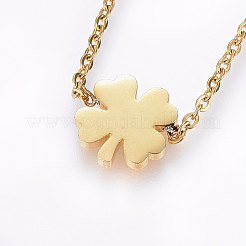 304ステンレススチールジュエリーセット  ペンダントネックレス＆スタッドピアス＆ブレスレット  クローバー  ゴールドカラー  16.54インチ（42cm）  7-1/8インチ（18cm）  10x10x1.2mm  ピン：0.8mm&nbsp;SJEW-H138-07G