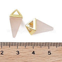 天然石ローズクォーツペンダント  金メッキの真鍮製金具が付いた三角形のチャーム  18.5mm  穴：2x3mm&nbsp;G-A222-02G-04
