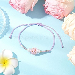 調節可能なナイロンコード編みビーズブレスレット6個  女性用アクリルフラワービーズブレスレット  ガラスシードビーズで  ミックスカラー  内径：2-3/8~3-3/8インチ（6~8.5cm）&nbsp;BJEW-MZ00170