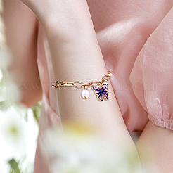 4шт 2-цветный сплав браслеты с подвесками в виде бабочек&nbsp;BJEW-HY0001-12