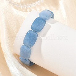 Braccialetti elasticizzati da donna rettangolari con perline color acquamarina naturale tinta&nbsp;BJEW-JB14447