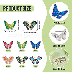 12 pièce 6 styles d'épingles en émail papillon&nbsp;JEWB-TA0001-23