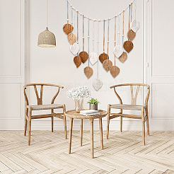 Богемный ручной работы хлопковая веревка кисточка в виде листа с деревянными бусинами настенные украшения FIND-WH20019-136B-03