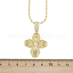 Женские ожерелья с подвеской-крестом из латуни с микропаве из прозрачных кубических цирконий&nbsp;NJEW-K298-02A-G