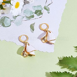 Серьги-кольца с белыми эмалевыми лилиями JE970A