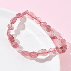 天然ストロベリークォーツビーズストレッチブレスレット（女性用）  ヌンゲット  ビーズ：8~11x6~8x5~7mm  内径：1.93~2.13インチ（4.9~5.4cm）&nbsp;BJEW-Z158-02D-01