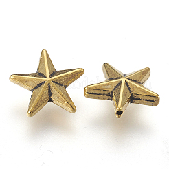 チベット風合金ビーズ  スター  カドミウムフリー＆鉛フリー  アンティーク黄金  12x12x4mm  穴：1mm&nbsp;X-GLF9324Y