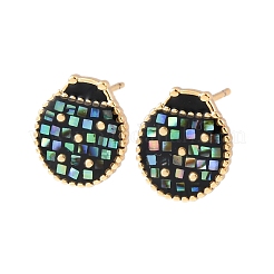 Серьги-гвоздики с божьей коровкой из латуни и эмали&nbsp;EJEW-I322-11G