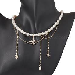 Ожерелья из натурального культивированного пресноводного жемчуга и рисовых бусин NJEW-JN05224