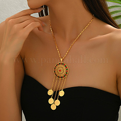 Винтажные этнические сплавы паве кубический цирконий монета кисточка кулон ожерелья для женщин ML0502