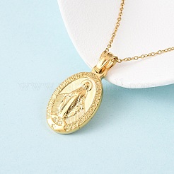 Овальные ожерелья из нержавеющей стали 304 с подвеской в виде Девы Марии для женщин&nbsp;NJEW-B149-02G