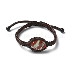Verstellbare ovale geflochtene Perlenarmbänder aus natürlichem rotem Jaspis&nbsp;BJEW-H626-02-13