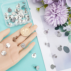 40 шт. 4 стиля текстурированной плоской круглой фурнитуры для сережек-гвоздиков из нержавеющей стали 304 STAS-SP0001-54