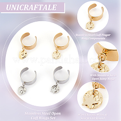 8 шт. набор из 4 колец-манжет из нержавеющей стали 304 с подвесками RJEW-AB00009