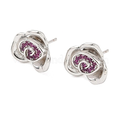 Orecchini a bottone con micro pavé di zirconi cubici in ottone e fiore di rosa&nbsp;EJEW-G452-08P-01