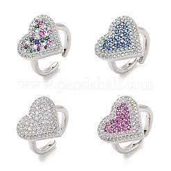 Кольца-манжеты в форме сердца из латуни с микропаве из кубического циркония для женщин RJEW-A069-12P