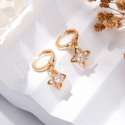 Серьги с застежкой-защелкой из латуни с прозрачным фианитом и прозрачным фианитом EJEW-K300-44G