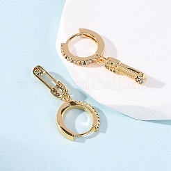 Серьги-кольца из латуни с английской булавкой и фианитом&nbsp;EJEW-F384-15G-02