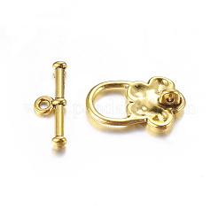 チベットスタイルの花マンテル  カドミウムフリー＆鉛フリー  アンティーク黄金  花：22x14x6mm  穴：2mm  バー：20x7x3mm  穴：2mm  約340 / 1000 Gにセッティング&nbsp;TIBE-2119-AG-RS