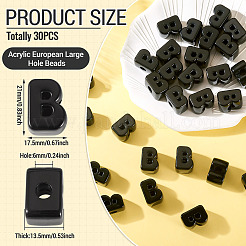 アクリルヨーロピアンビーズ  大穴ビーズ  文字B  21x17.5x13.5mm  穴：6mm&nbsp;OACR-TAC0013-14B