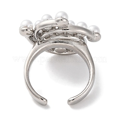 Стойка покрытие цветок латунь абс имитация жемчуга открытые манжеты кольца для женщин RJEW-S242-08P