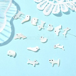 14 шт. 7 набора бусин из натуральных белых ракушек с изображением животных FIND-CJ0004-74