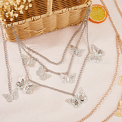 2 шт. 2 цвета алюминиевая бабочка кисточка 3 слоя цепочка на талию для женщин и девочек AJEW-HS0001-17