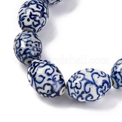 Fatti a mano perle di porcellana bianca e blu&nbsp;PORC-I027-16D