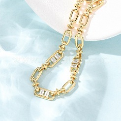 Pulseras de cadena de eslabones de circonita cúbica micropavé de latón ovalado y clip para mujer&nbsp;BJEW-D458-01G-02