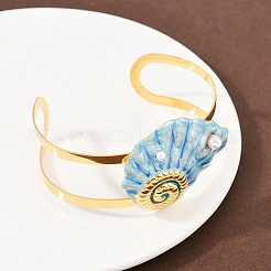 Браслеты-манжеты в форме ракушки из нержавеющей стали 304 с эмалью для женщин BJEW-A049-04A-G