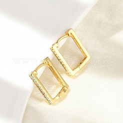 Прямоугольные серьги-кольца из латуни с микропаве из прозрачных кубических цирконий EJEW-D311-090G