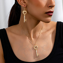 Ожерелья и серьги-подвески в форме сердечка из сплава со стразами и кристаллами&nbsp;FS-WGEF036-01