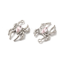 ガラスの蜘蛛のペンダント  白金合金パーツ  鉛フリー＆カドミウムフリー  ミスティローズ  25.5x17x4.5mm  穴：1.6mm&nbsp;PALLOY-K001-067P-01
