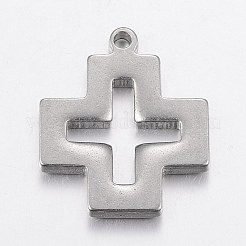 変色しにくい304ステンレススチールペンダント  クロス  ステンレス鋼色  22.5x19x2.5mm  穴：2mm&nbsp;STAS-G172-50P
