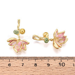 真鍮製、エナメル製のペグベイル付き  花  片穴パーツ用  18KGP本金メッキ  ピンク  27x18x7mm  穴：6x3mm&nbsp;LS-KK-T079-15G