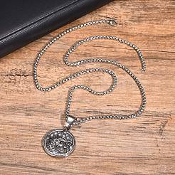 Colliers à chaîne en acier inoxydable avec pendentif rond en forme de dragon pour hommes&nbsp;PW-WG0759A-01