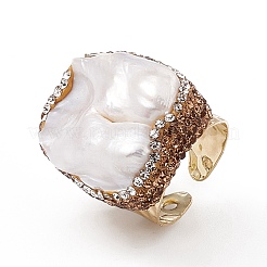 Anello polsino di perle naturali irregolari con strass&nbsp;RJEW-D077-10G