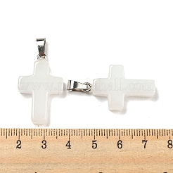 ガラスのペンダント  白金鉄パーツ  クロスチャーム  ホワイト  29x18x5.5mm  穴：7x3.5mm&nbsp;GLAA-H029-05P-09