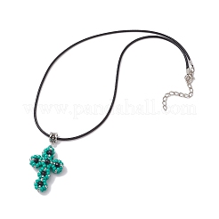 Ожерелья с подвесками в виде креста из стеклянных бусин и синтетического синего золота&nbsp;NJEW-MZ00103-04