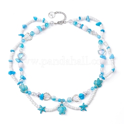 Колье с подвеской в виде черепахи и морской звезды из синтетической бирюзы NJEW-JN04481-02