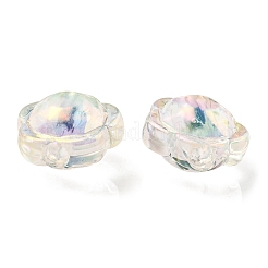 UVメッキレインボー虹色アクリルビーズ  ツートンカラーの二層ビーズ  花  透明  12x12.5x8.5mm  穴：2.5mm&nbsp;OACR-A014-03A
