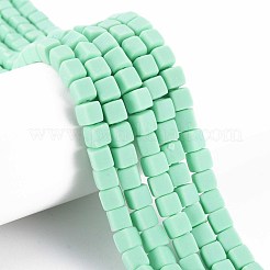 手作り樹脂粘土ビーズ連売り  キューブ  アクアマリン  6x6x6mm  穴：1.2mm  約62個/連  14.84インチ〜15.75インチ（37.7cm〜40cm）&nbsp;CLAY-T020-09B