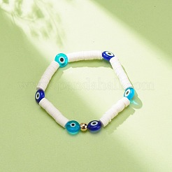 Женский браслет из полимерной глины Heishi Surfer стрейч с лэмпворком и бисером BJEW-JB08386-01