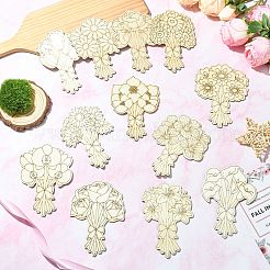 24 Stück 12 Stile unbehandelte Holz-Blumenstrauß-Ausschnitte&nbsp;WOOD-CJC0008-04-1
