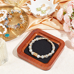 Квадратный деревянный поднос для хранения ювелирных изделий с тканевым ковриком из микрофибры внутри&nbsp;ODIS-WH0030-37A-02