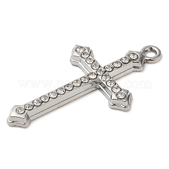 ラインストーン ペンダント付き合金  クロスチャーム  プラチナ  44x24x3mm  穴：2.3mm&nbsp;FIND-G067-11P