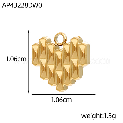 304ステンレススチール製ワッフルハートチャーム  イオンプレーティング（ip）  14KGP本金メッキ  10x10mm  穴：1.5mm&nbsp;STAS-OY019-74G