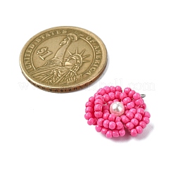 ガラスシードビーズデイジーペンダント  シェルパール＆ステンレスカラーの丸カン付き  サクランボ色  18~19x18x4mm  穴：3.5mm&nbsp;PALLOY-MZ00462-03