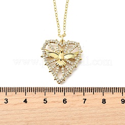 Латунные микропаве прозрачные кубические цирконии ожерелья с подвеской в виде птицы и сердца для женщин&nbsp;NJEW-D311-01A-G