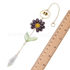 Abeja de aleación esmaltada y flor de vidrio atrapasueños&nbsp;HJEW-TA00475-01